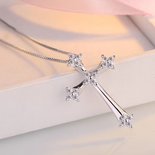 Charm Inlaid White zirconia Cross Pendant Necklace For Women's Party Birthday Fashion Jewelry