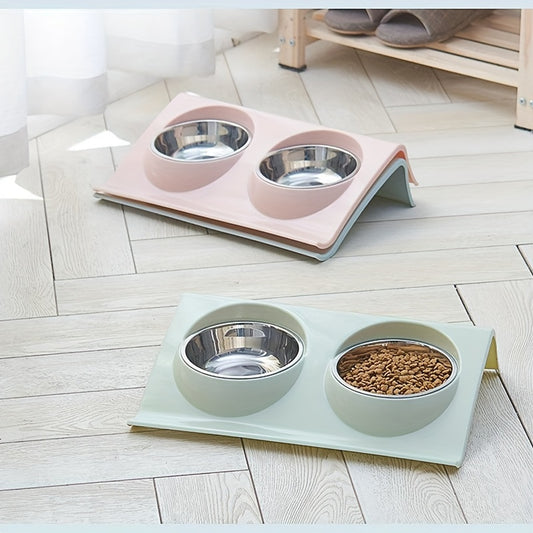 Stainless Steel Double Pet Bowl for Dogs and Cats - Non-Slip Base, Easy to Clean, Perfect for Food and Water