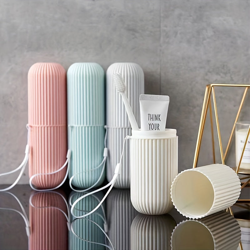 Household Travel Mouthwash Cup Toothbrush Cup Makeup Brush Storage Box Travel Wash Cup Portable Couple Toothbrush Toothpaste Storage Box Simple Toothbrush Mouthwash Cup Toothjar Set Rope Color Random travel must have