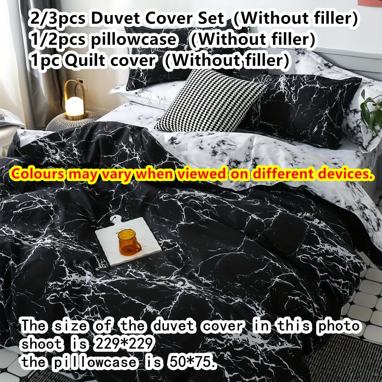 2pcs/3pcs Luxurious Brushed Marble Pattern Duvet Cover Set - Soft, Hypoallergenic, and Breathable Bedding with 1pc Duvet Cover and 1pc/2pcs Pillow Cases - Black Marble Quilt Cover with Elegant Design