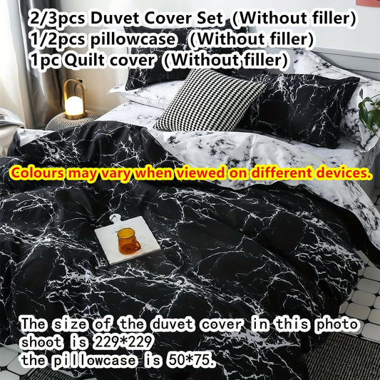 2pcs/3pcs Luxurious Brushed Marble Pattern Duvet Cover Set - Soft, Hypoallergenic, and Breathable Bedding with 1pc Duvet Cover and 1pc/2pcs Pillow Cases - Black Marble Quilt Cover with Elegant Design