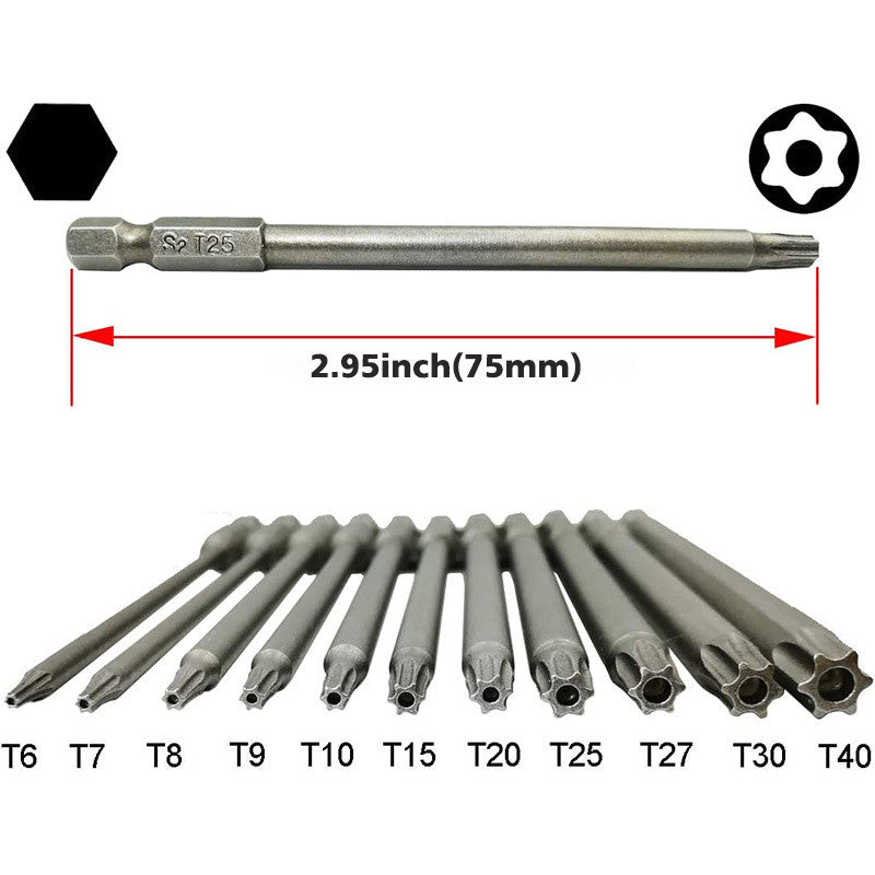11-Piece Premium Torx Security Screwdriver Drill Set - Durable 1/4 Hex Shank T6-T40 S2 Steel Bits for Maximum Torque and Long-Lasting Performance - Ideal for Heavy-Duty Applications