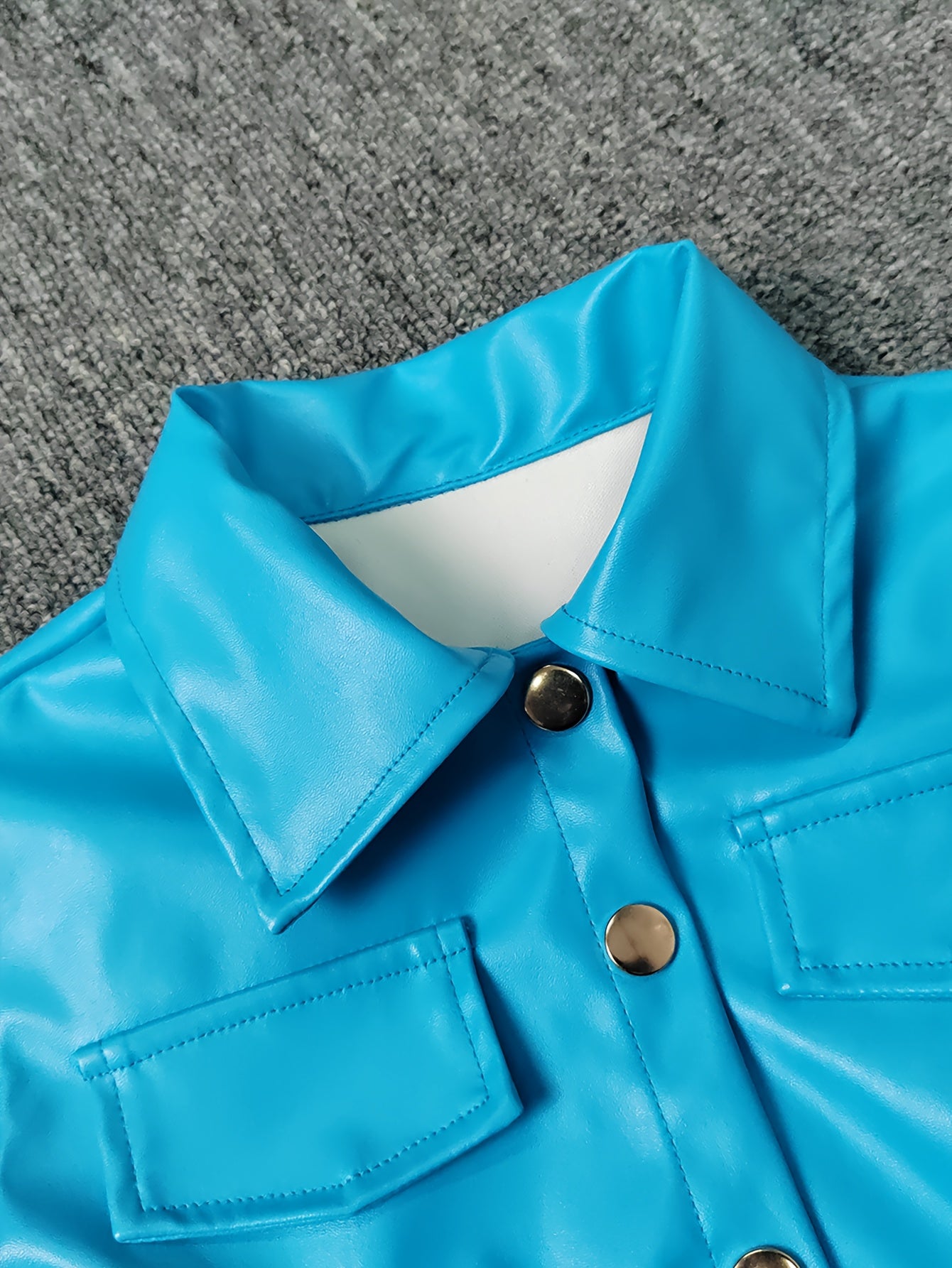 Vibrant Color Block PU Leather Dress for Girls - Stylish Button Lapel Design, Adjustable Belt, and Comfortable Fit for Kids' Everyday Wear
