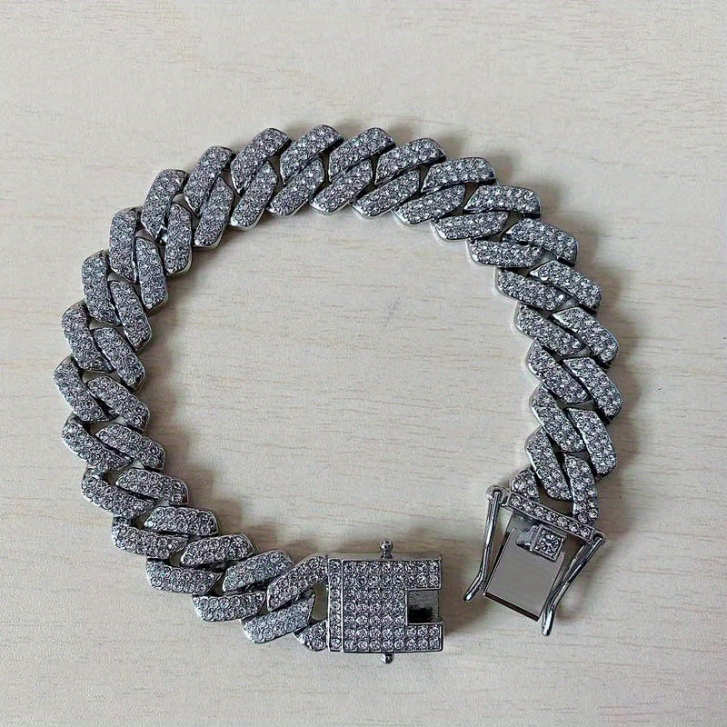 Chunky Iced Out Rhinestone Cuban Link Chain Necklace For Men, father's day gift