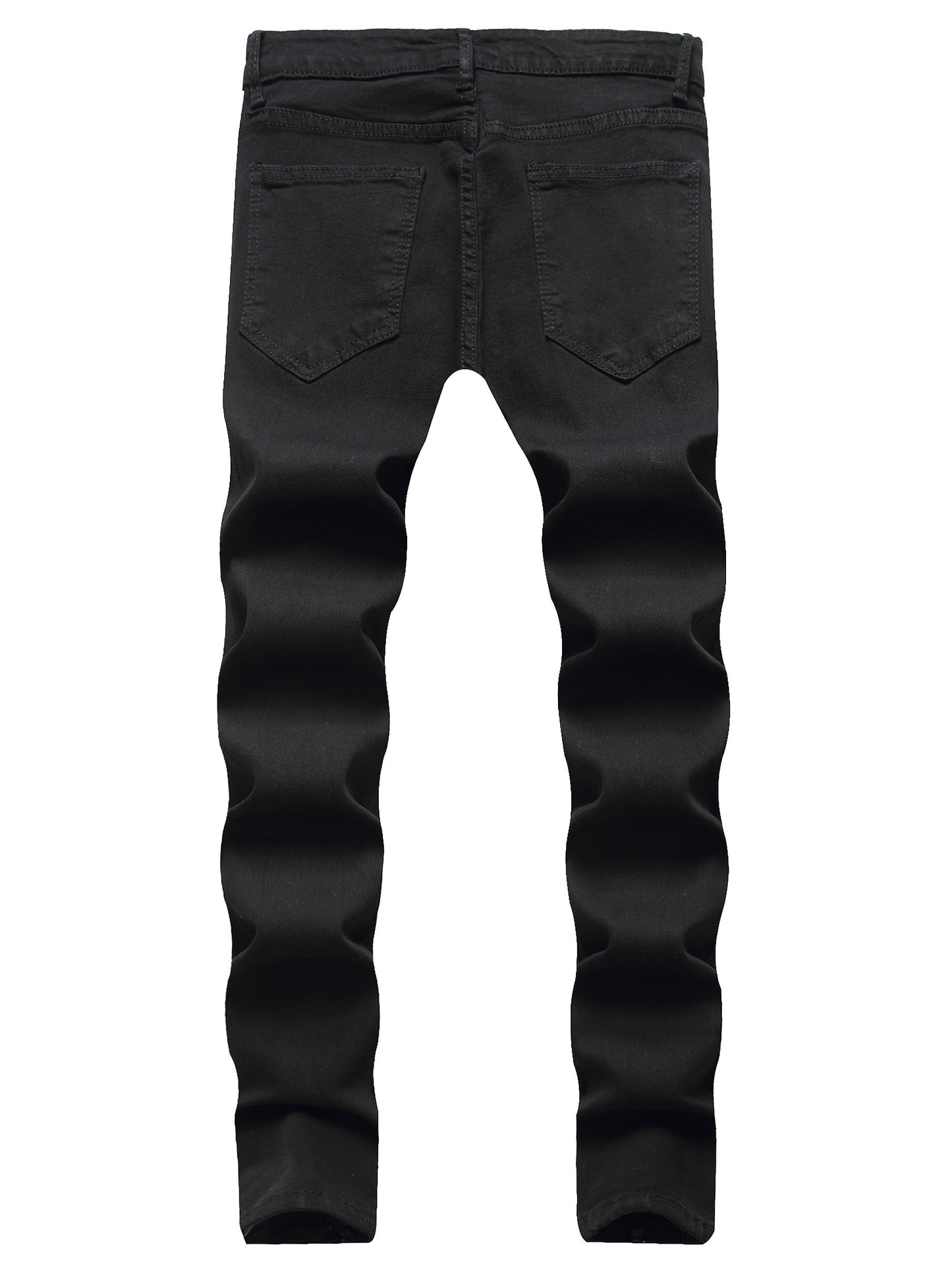 Men's Hip-Hop Style Slim Fit Stretch Denim Jeans with Distressed Details, Ripped Badge Accents - Mid-Rise, Raw Hem, Machine Washable, Grey