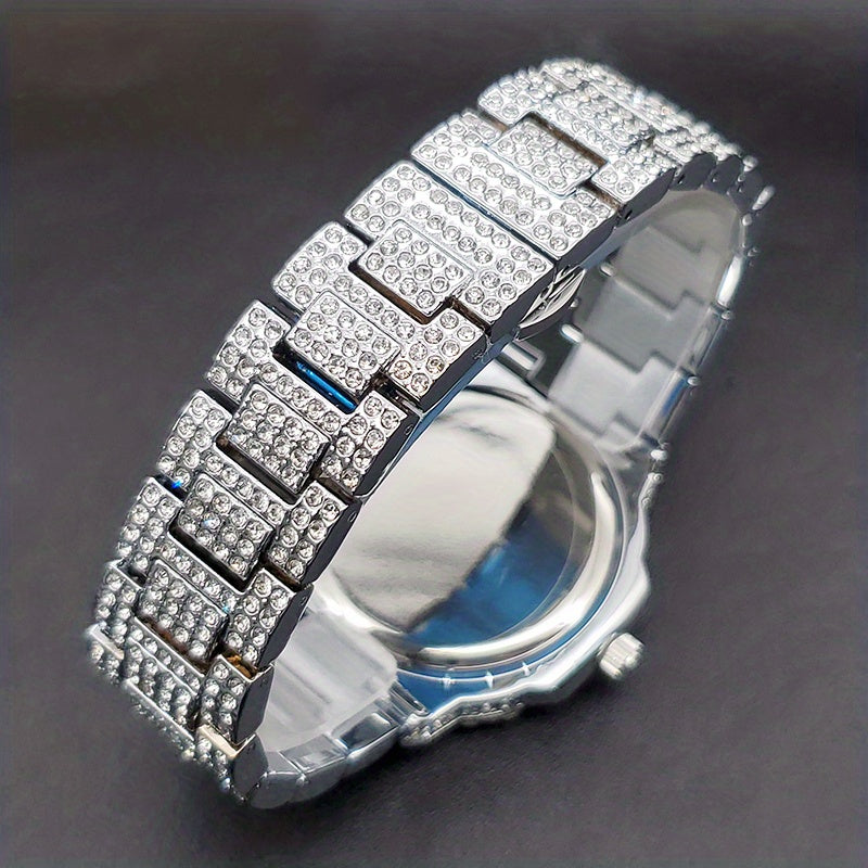 Gold Watch For Men Diamond Iced Out Hip Hop Stylish Quartz Watches For Male Double Dial Heavry Waterproof Wristwatches Summer In