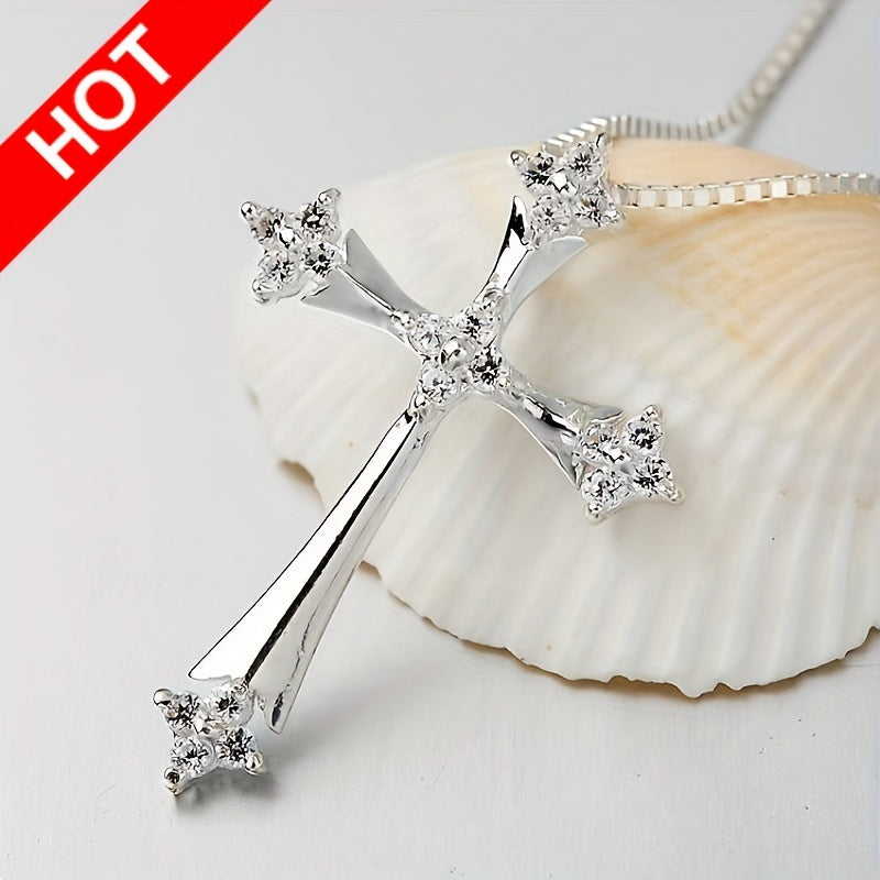 Charm Inlaid White zirconia Cross Pendant Necklace For Women's Party Birthday Fashion Jewelry