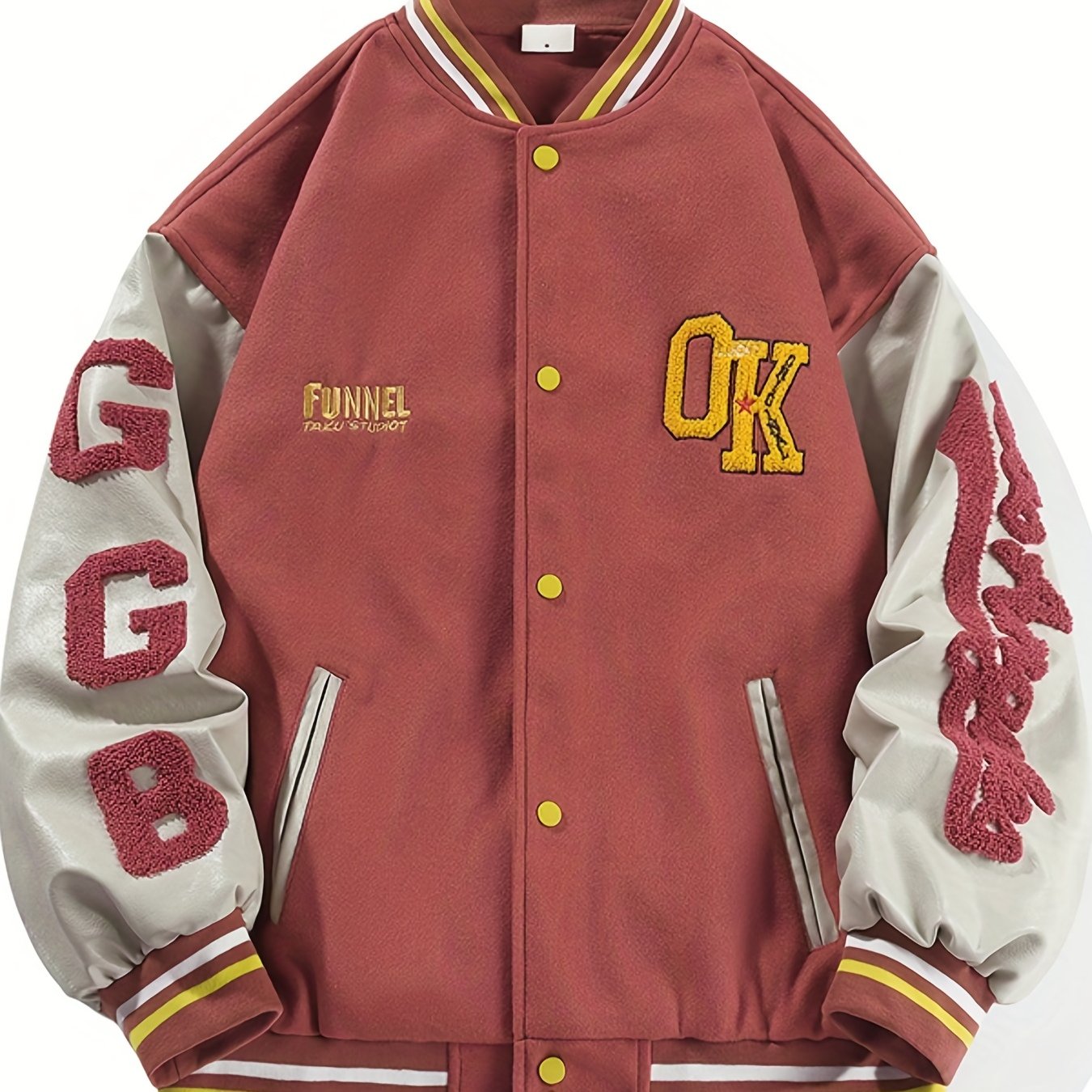 Men's Fleece College Varsity Jacket, Baseball Vintage Jacket, Casual Streetwear Coats Plus Size