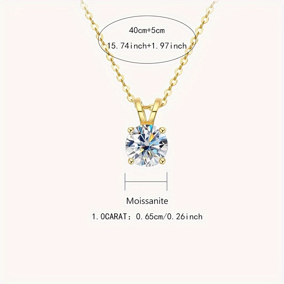 Moissanite 925 Sterling Silver 1-2CT Classic 4 Claw Pendant Necklace Luxury Wedding Engagement For Women  Gift