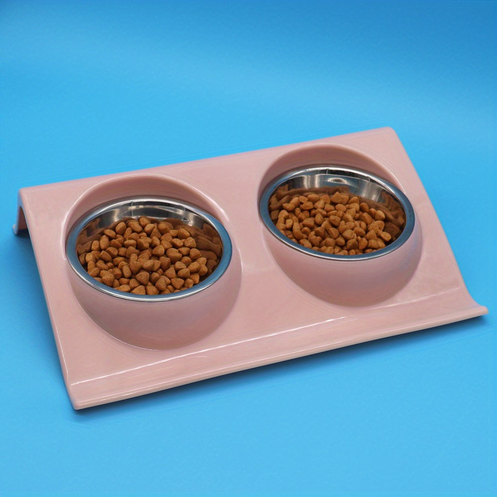 Stainless Steel Double Pet Bowl for Dogs and Cats - Non-Slip Base, Easy to Clean, Perfect for Food and Water