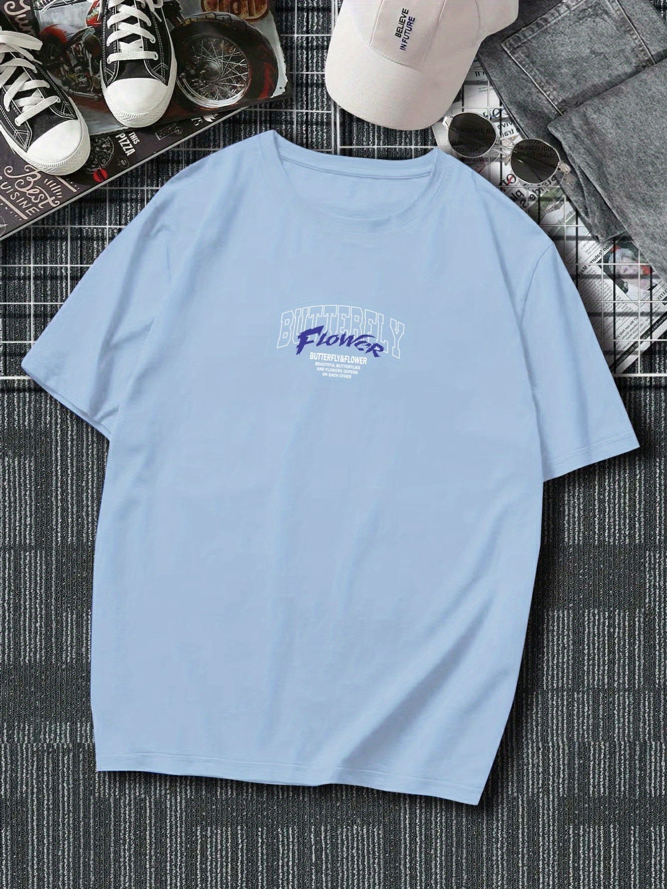 Plus Size Butterfly Men's Casual Trendy Graphic Print Comfortable Crew Neck Short Sleeve T-shirts, Summer Oversized Loose Tees