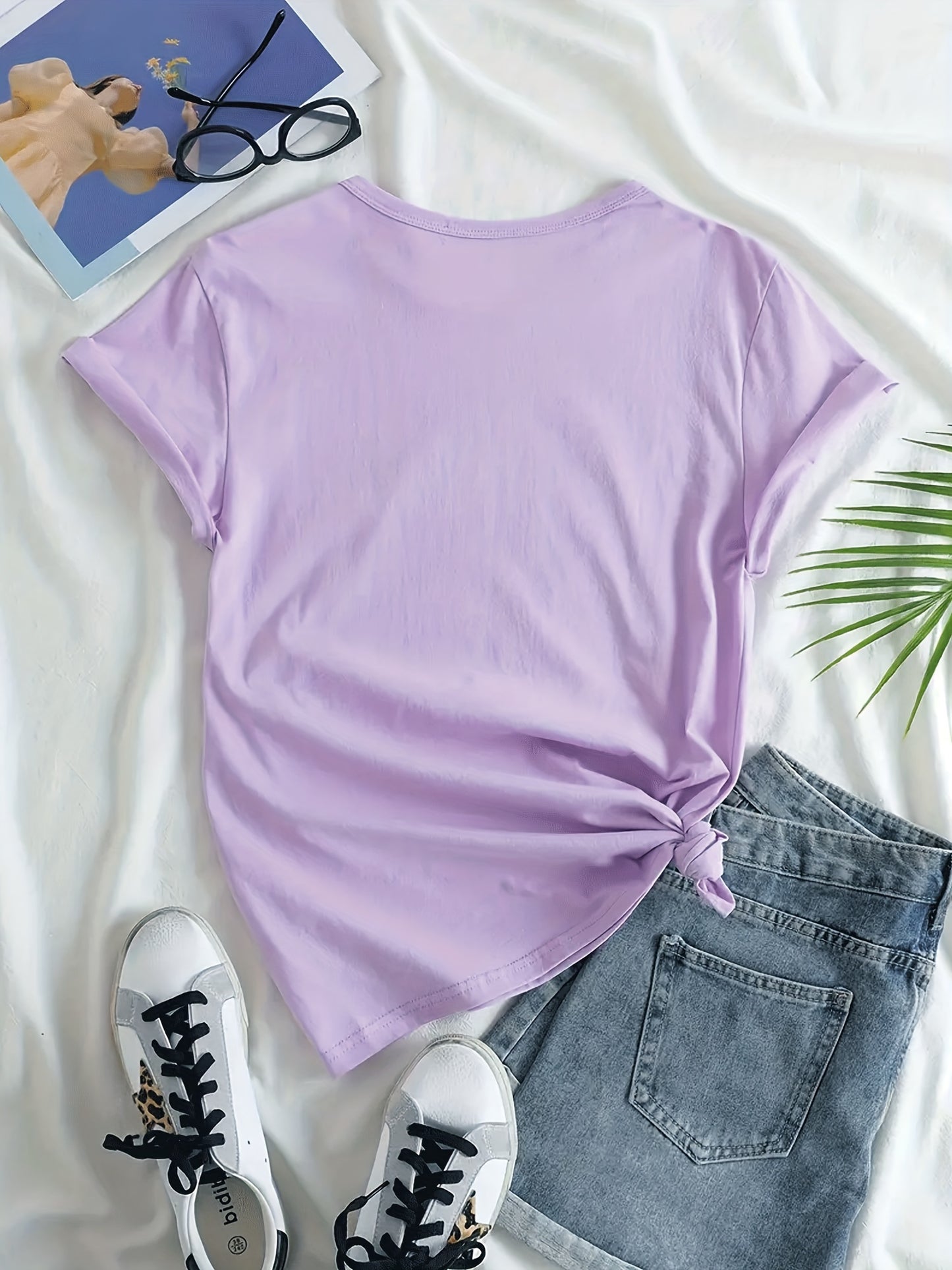 Crown Letter Print Crew Neck T-Shirt, Casual Short Sleeve T-Shirt For Spring & Summer, Women's Clothing