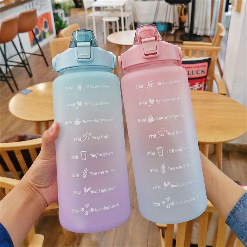 2 Liters Reusable Plastic Water Bottle With Straw & Time Marker - Perfect For Men & Women's Sports & Fitness!