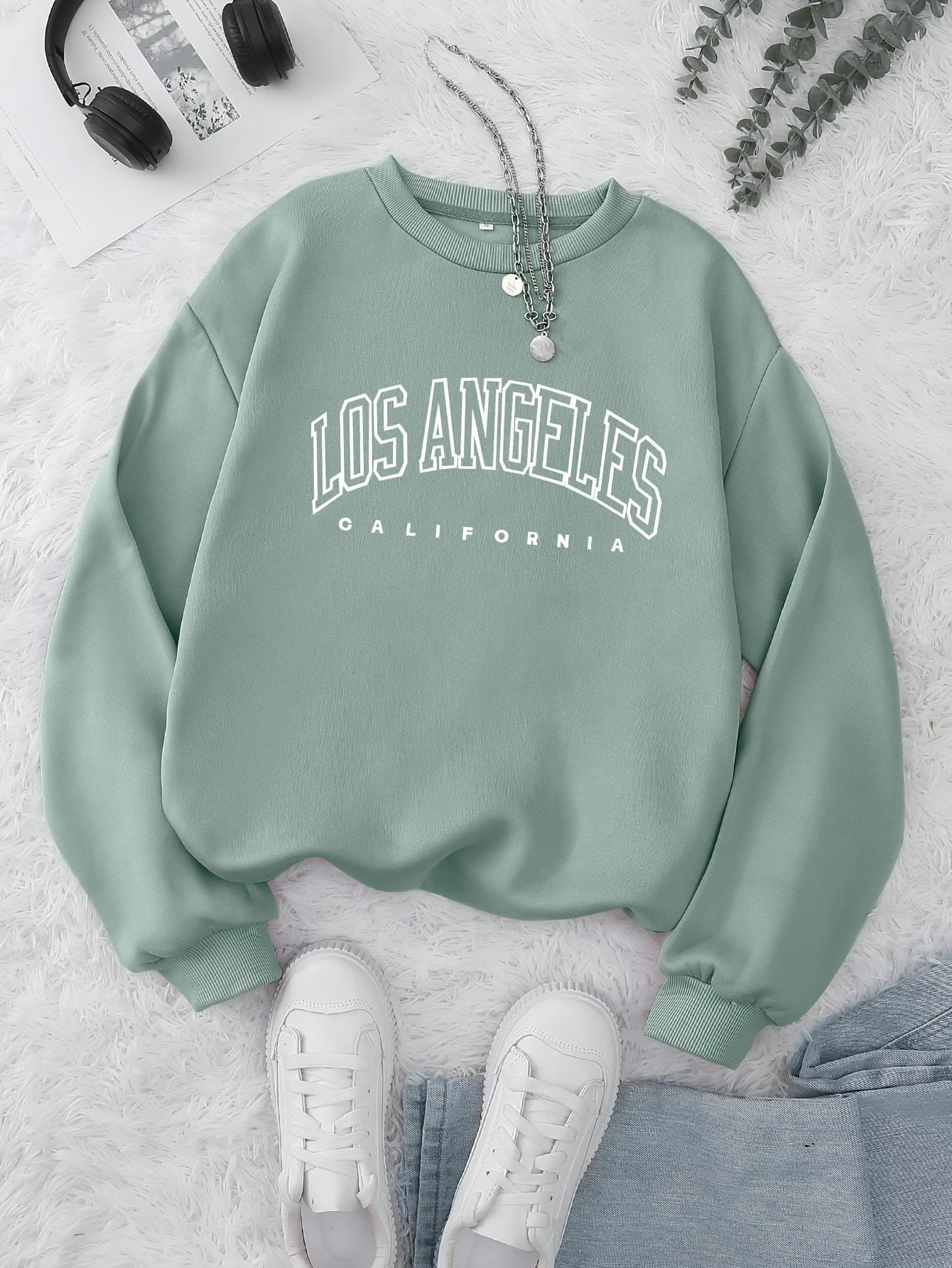 Los Angeles Print Preppy Sweatshirt, Long Sleeve Crew Neck Casual Sweatshirt For Winter & Fall, Women's Clothing