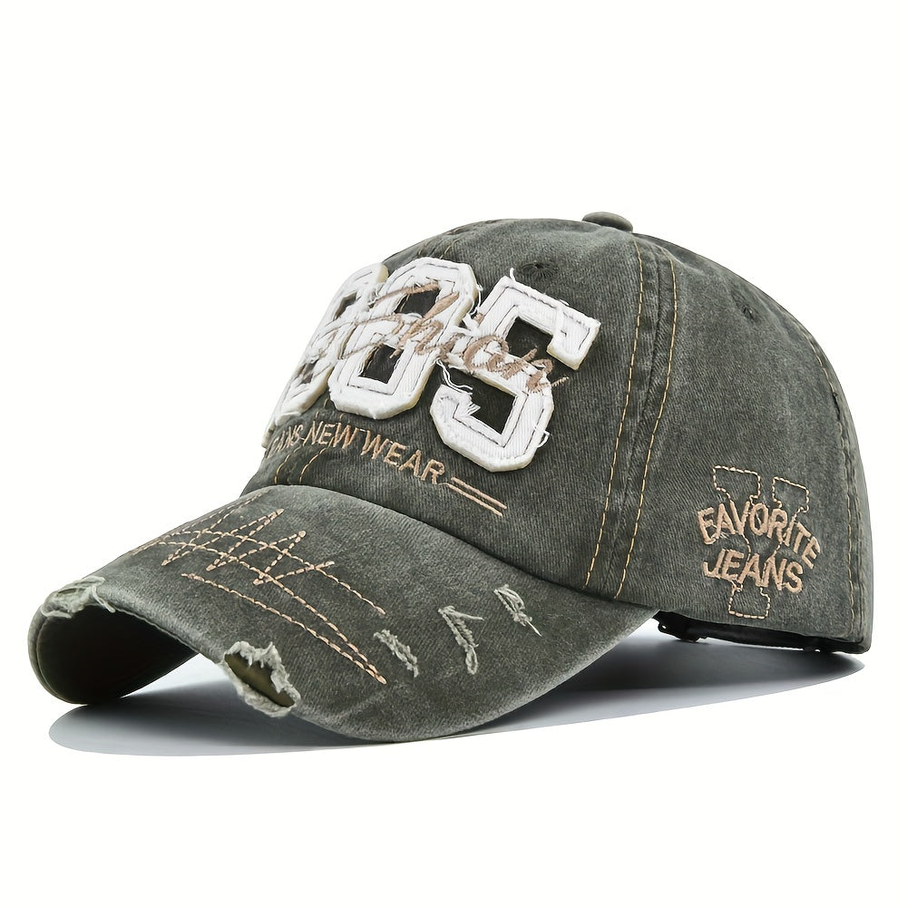 1985 Embroidery Ripped Baseball Cap Washed Distressed Patch Adjustable Dad Hat Vintage Lightweight Sports Hat