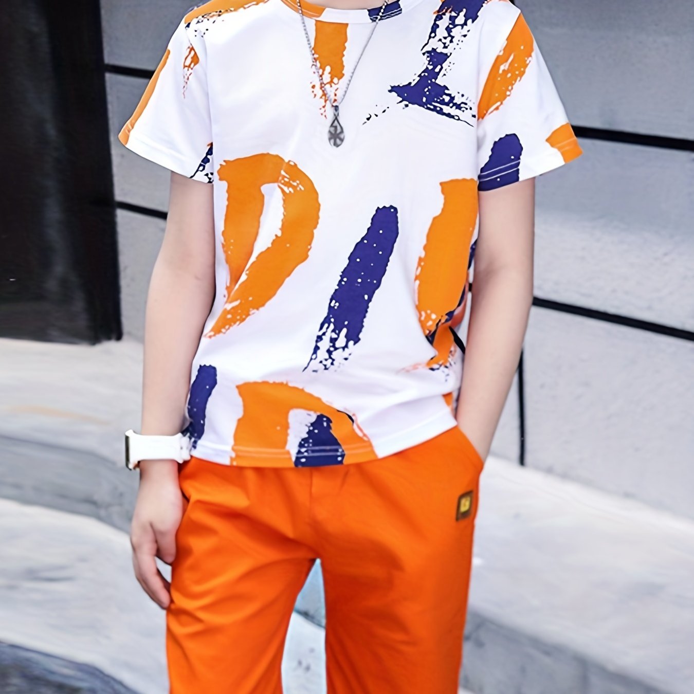 2pcs Boys Teen Casual Graffiti Round Neck T-shirt & Shorts Set Clothes For Summer Daily & Outdoor Wear