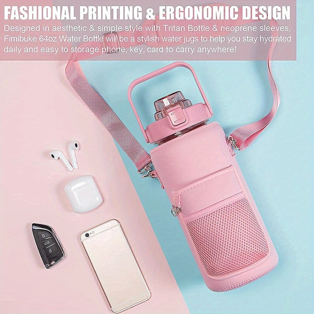 2L/64oz Waterproof Water Bottle Cover - Durable Sport Bottle Insulator with Shoulder Strap - Perfect Portable Vacuum Cup Pouch for Outdoor Adventures and Camping