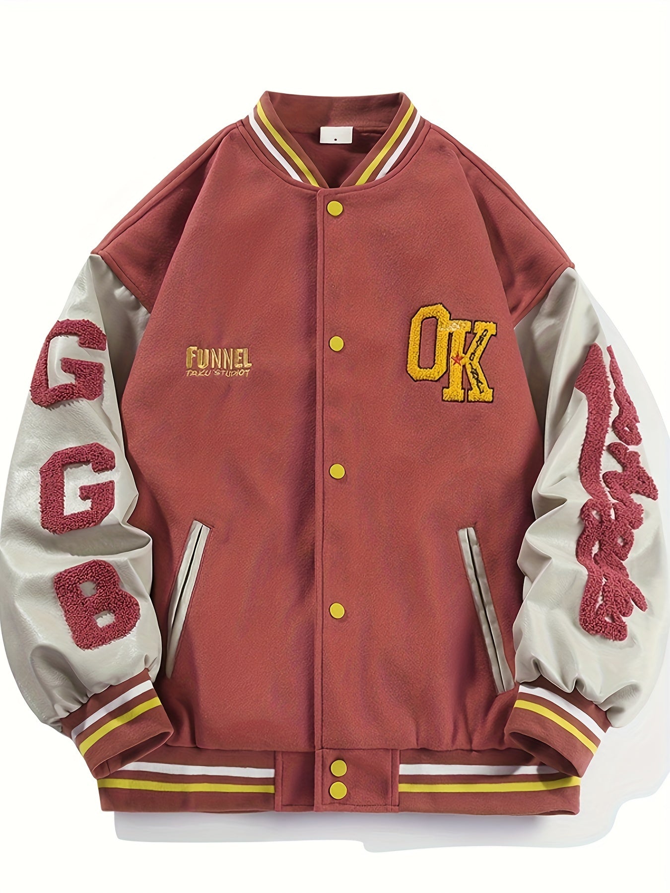 Men's Fleece College Varsity Jacket, Baseball Vintage Jacket, Casual Streetwear Coats Plus Size