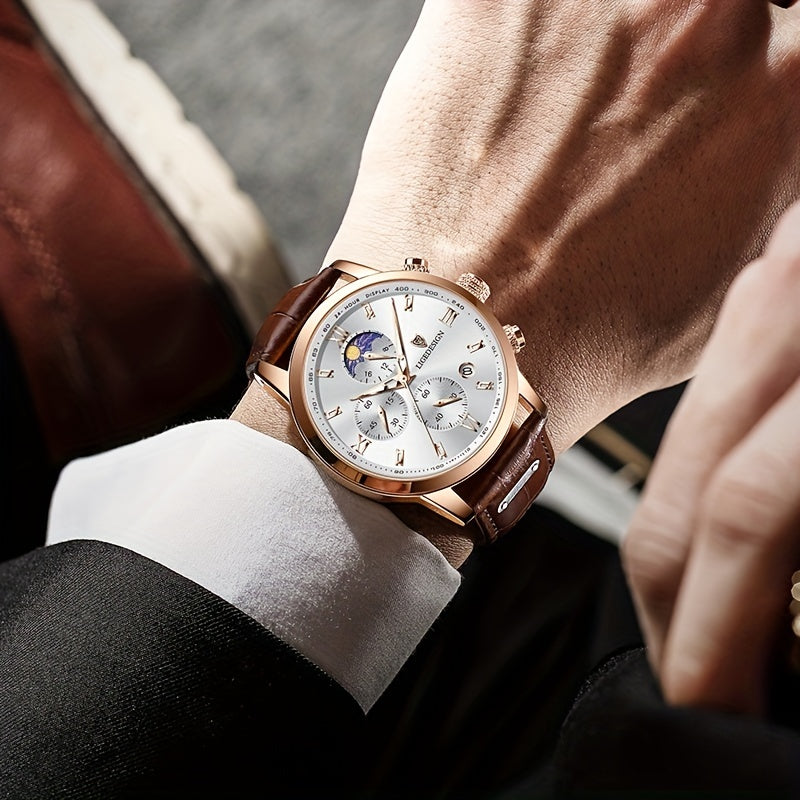 [LIGE Luxury Men Watch] LIGE Luxury Men Watch - PU Leather Chronograph Sport Quartz Wristwatch for Men - Christmas Gift