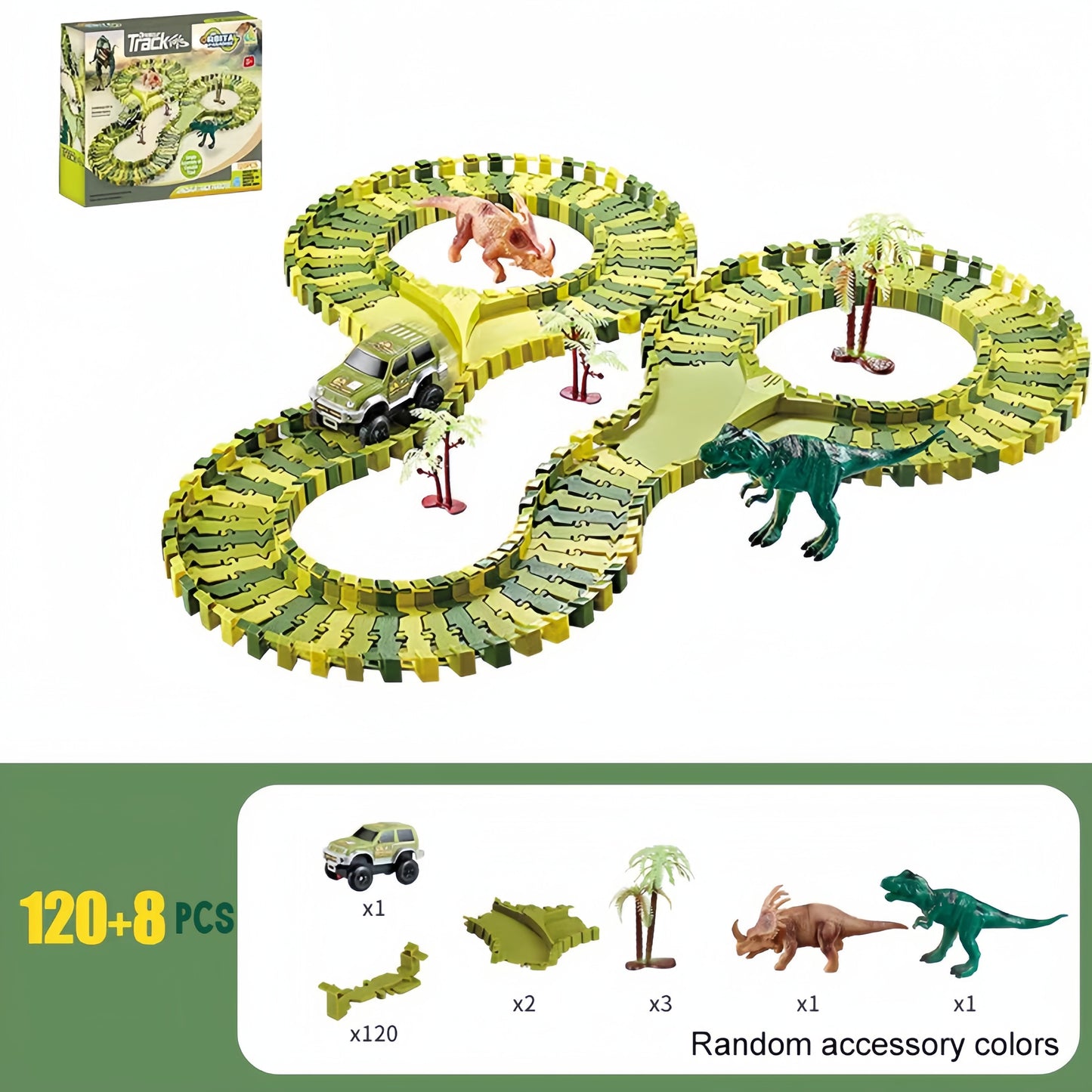 Dinosaur Toys Race Car Track, Create A Dinosaur World Road Race, Flexible Dinosaur Track Toys Set 120/240pcs Christmas Birthday Gifts For Boys Girls Kids Christmas Halloween Thanksgiving Gift Carnival