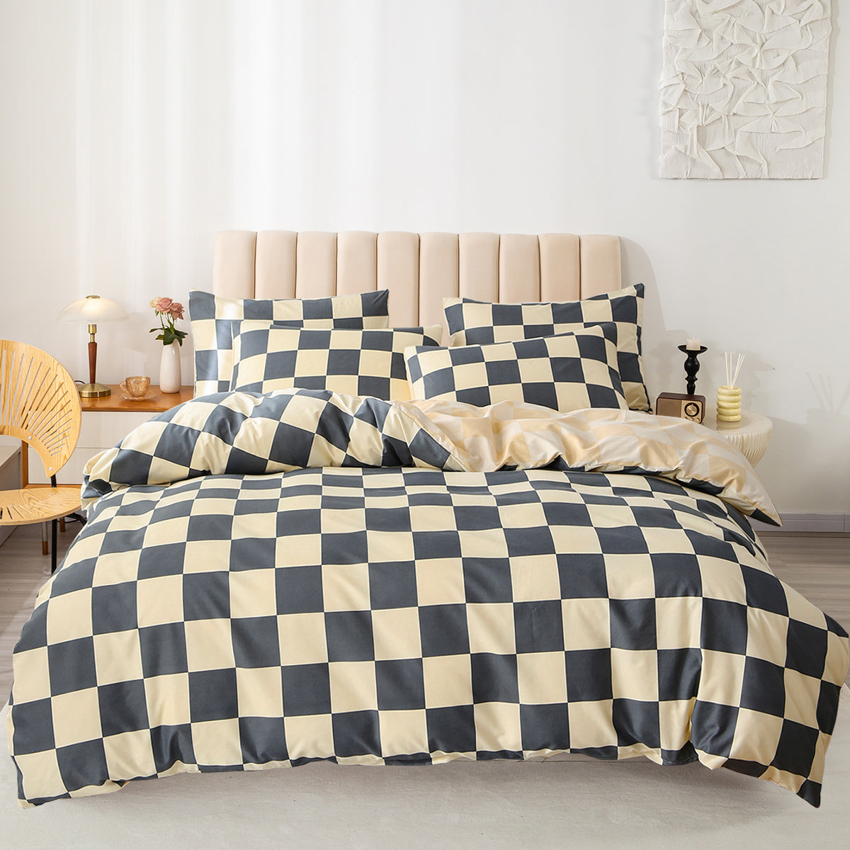 3pcs Checkered Duvet Cover Set, Bedding Set For Bedroom, Guest Room (1*Duvet Cover + 2*Pillowcases, Without Core)