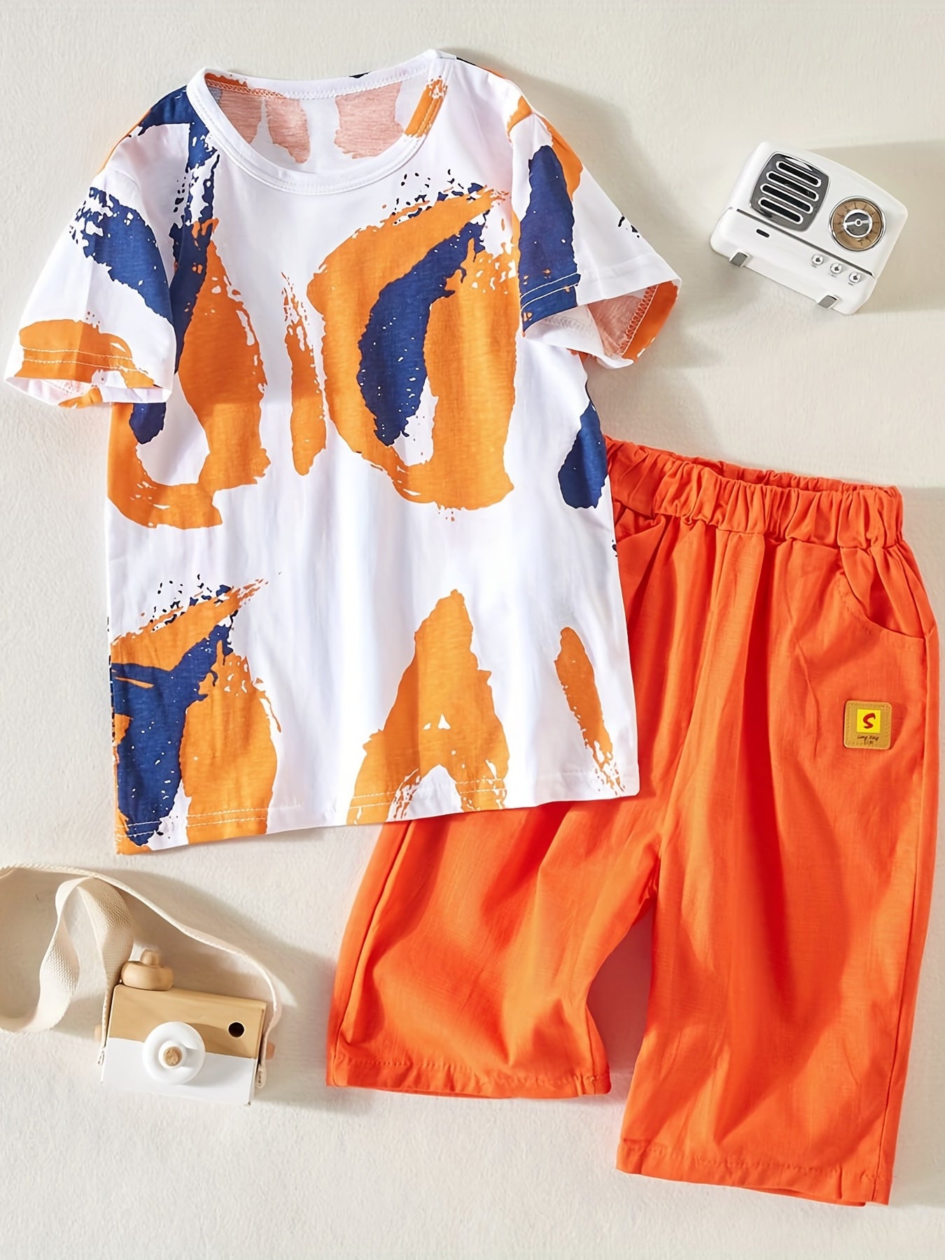 2pcs Boys Teen Casual Graffiti Round Neck T-shirt & Shorts Set Clothes For Summer Daily & Outdoor Wear
