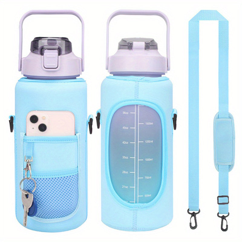 2L/64oz Waterproof Water Bottle Cover - Durable Sport Bottle Insulator with Shoulder Strap - Perfect Portable Vacuum Cup Pouch for Outdoor Adventures and Camping