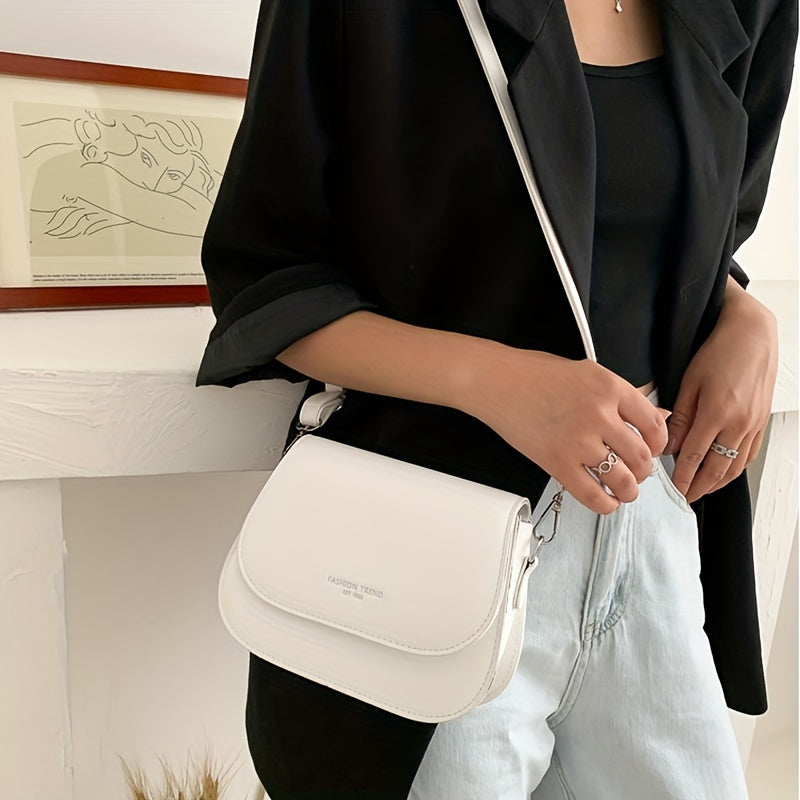 Simple Saddle Bag, Women's Mini Flap Purse, Fashion PU Leather Crossbody Bag