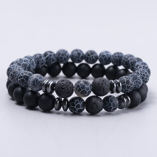 Tiger Eye Beaded Couple Bracelet Set, Men's Agate Stretch Bracelet