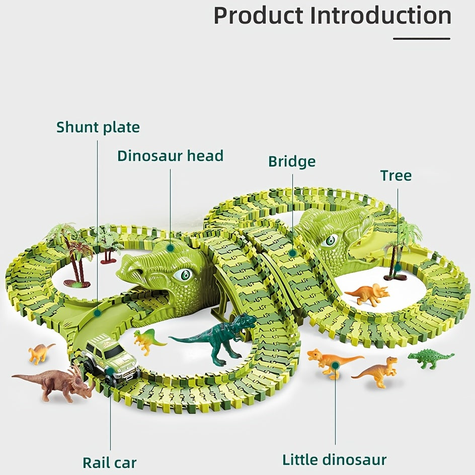 Dinosaur Toys Race Car Track, Create A Dinosaur World Road Race, Flexible Dinosaur Track Toys Set 120/240pcs Christmas Birthday Gifts For Boys Girls Kids Christmas Halloween Thanksgiving Gift Carnival