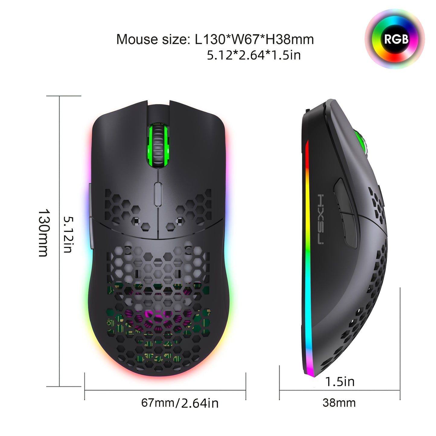 [Wireless Gaming] HXSJ 2.4G Wireless Gaming Mouse | Right-Handed | RGB Lighting, Rechargeable, Honeycomb Design | Gaming | Right-Handed Comfort | White