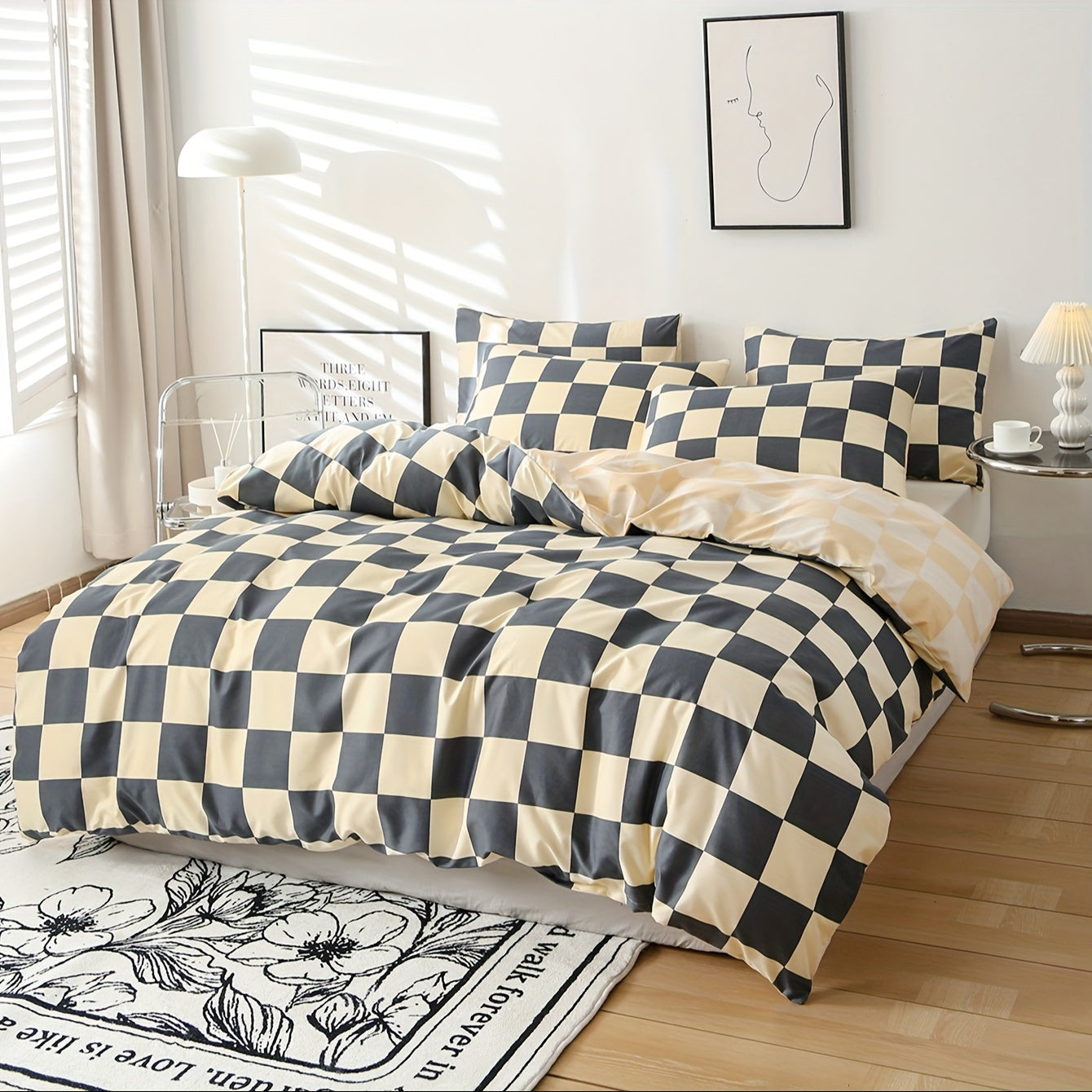 3pcs Checkered Duvet Cover Set, Bedding Set For Bedroom, Guest Room (1*Duvet Cover + 2*Pillowcases, Without Core)