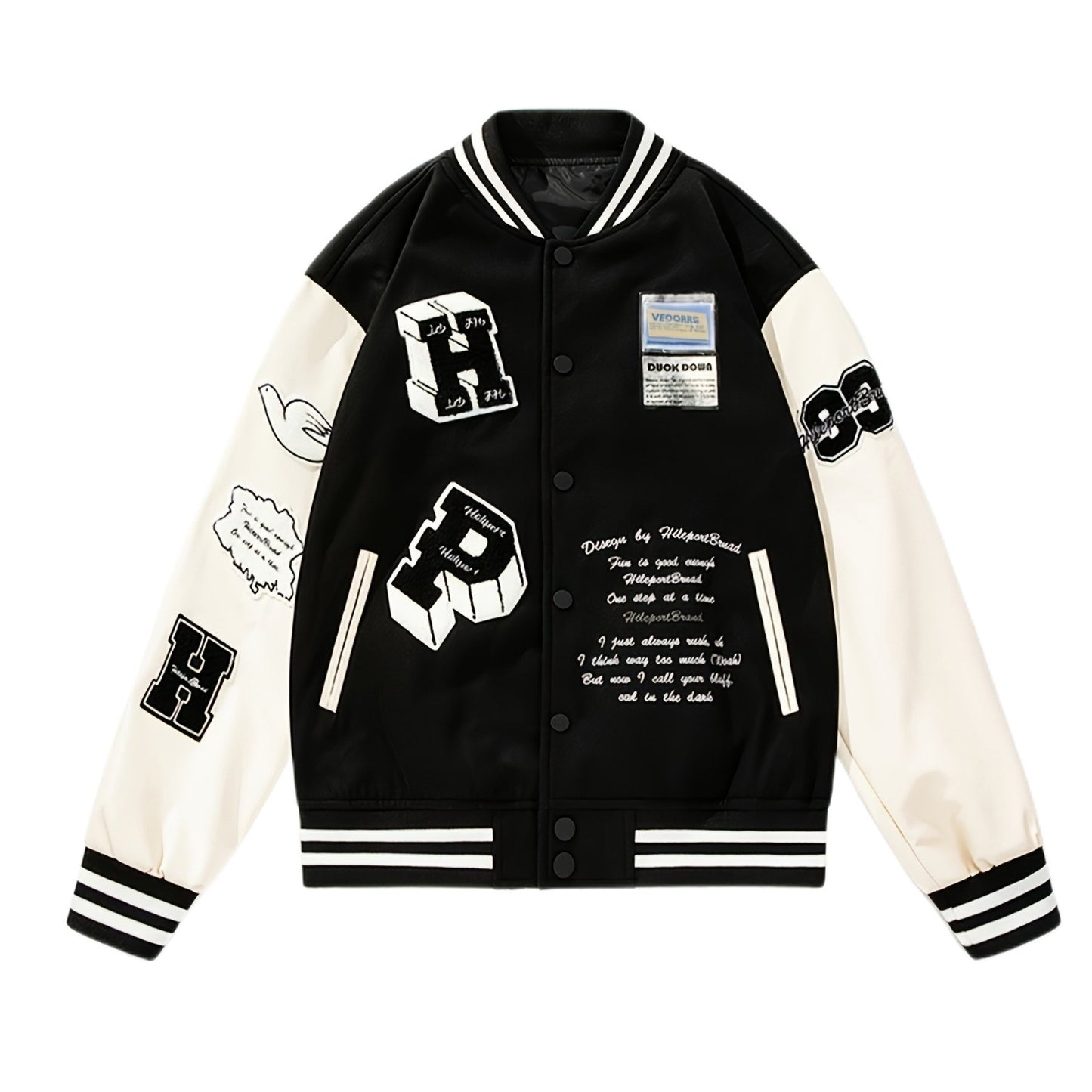 Fabric Stitch Varsity Jacket, Men's Casual Color Block Button Up Jacket For Spring Fall School Baseball