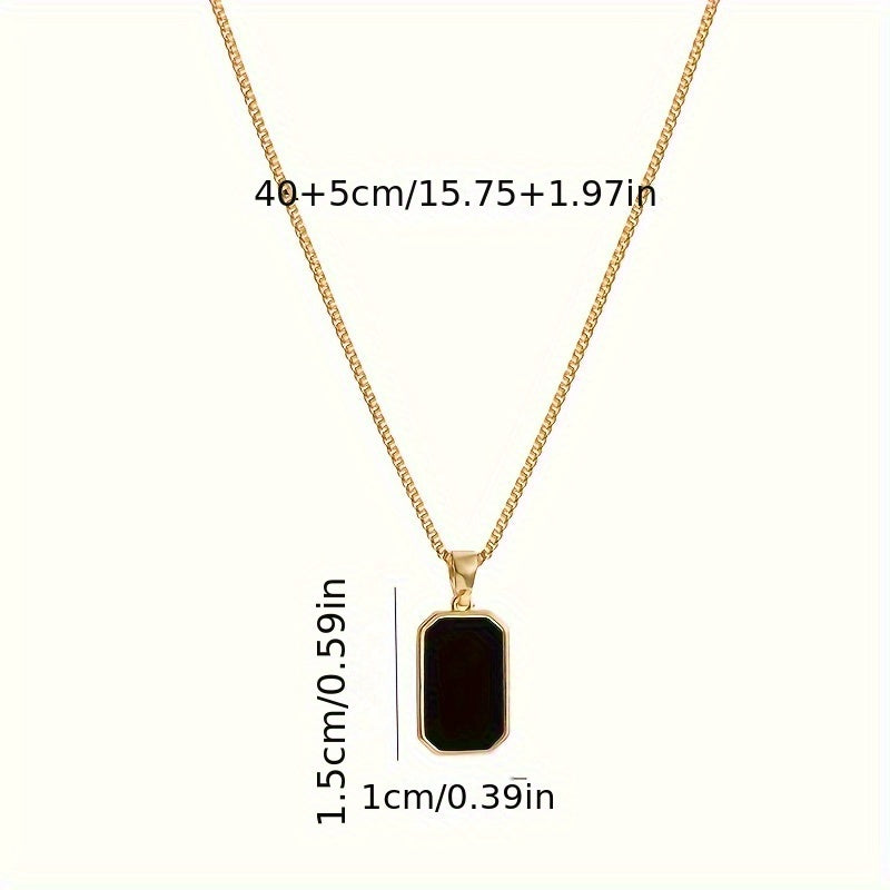 Golden Square Black Shell Pendant Necklace 18K Gold Plated Neck Jewelry Holiday Accessories