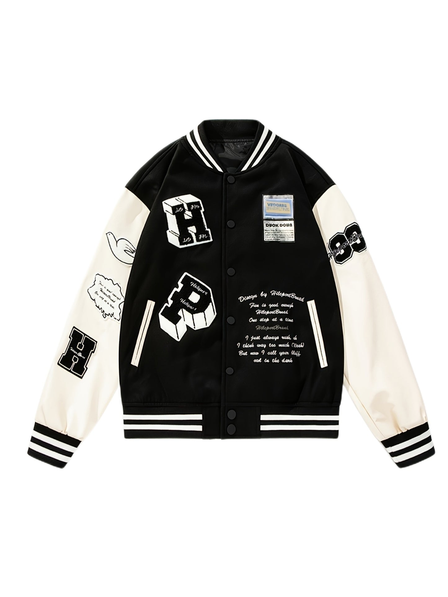 Fabric Stitch Varsity Jacket, Men's Casual Color Block Button Up Jacket For Spring Fall School Baseball