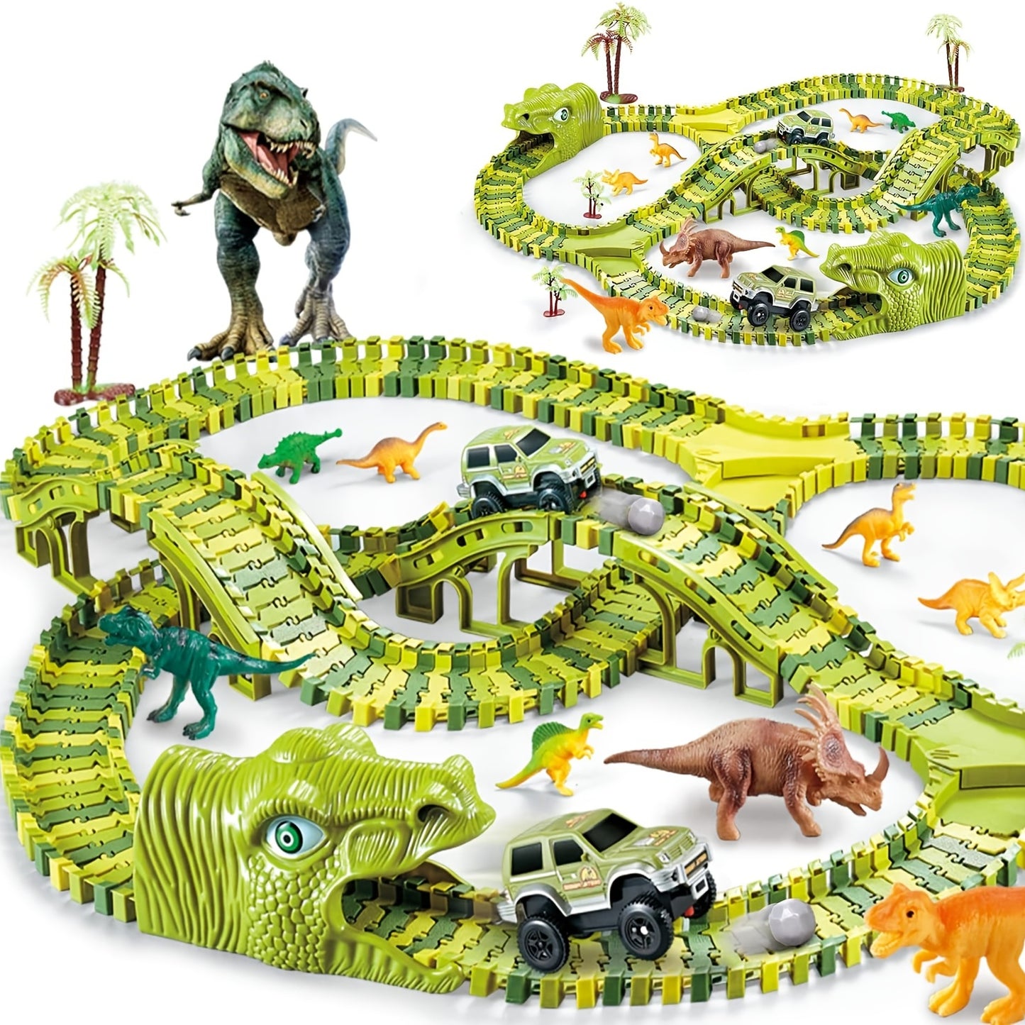 Dinosaur Toys Race Car Track, Create A Dinosaur World Road Race, Flexible Dinosaur Track Toys Set 120/240pcs Christmas Birthday Gifts For Boys Girls Kids Christmas Halloween Thanksgiving Gift Carnival