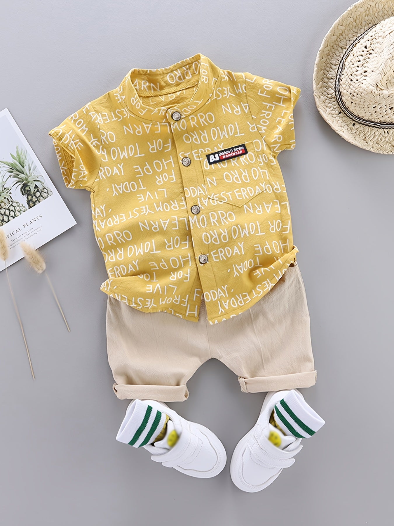 2pcs Toddler Dinosaur Print Short Sleeve Shirt & Shorts Set - Boys Summer Clothes, Elastic Waist, Button Front, Short Sets