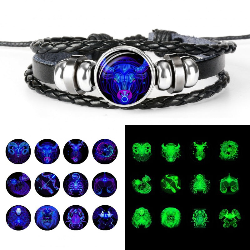 1pc 12 Constellation Luminous Bracelet Men's And Women's Fashion Multi-layer Woven Bracelet