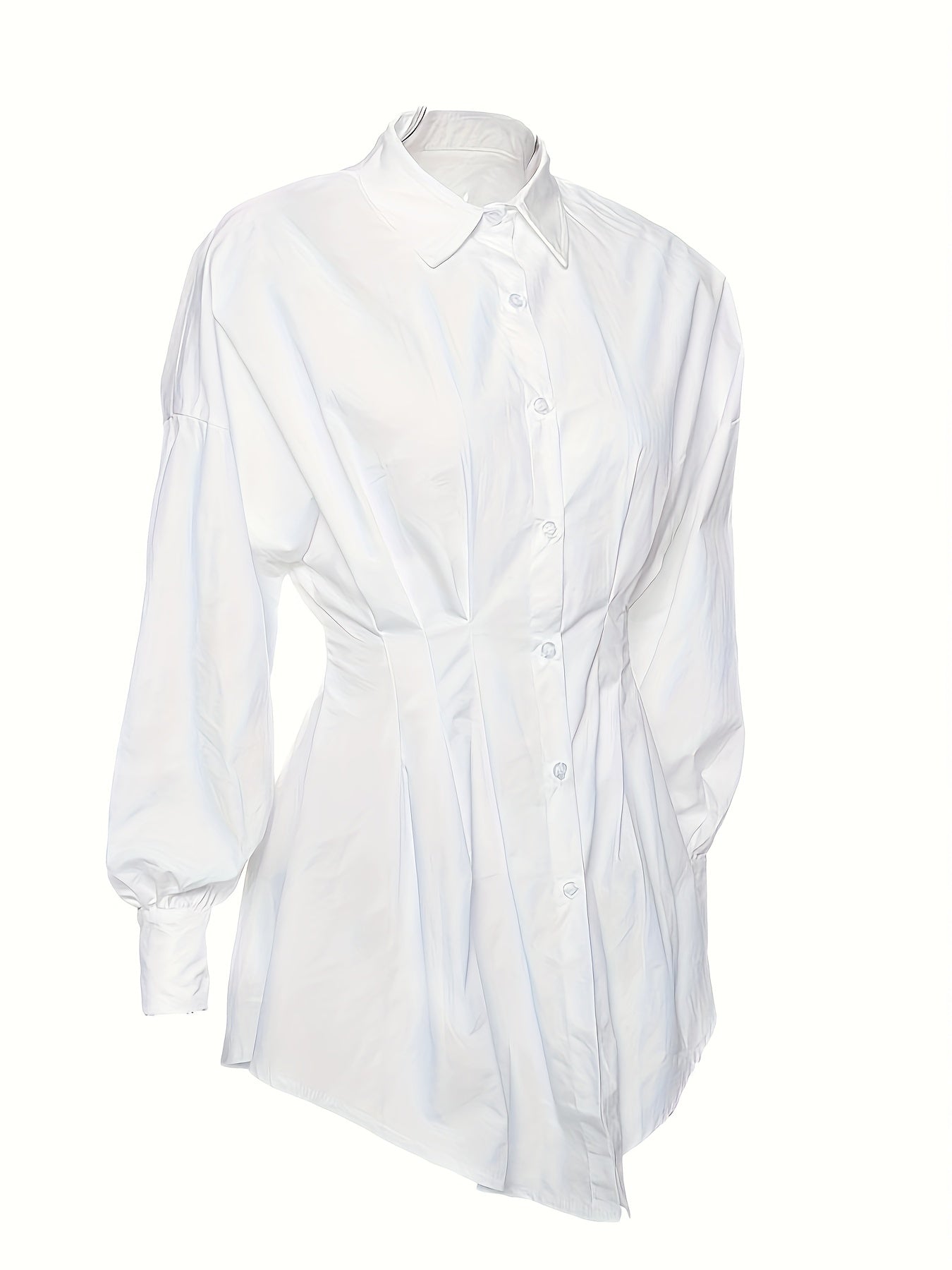 Fashionable Solid Lapel Womens Dress - Flattering Drop Shoulder, Button Down, Adjustable Tie Waist, Ruffle Hem - Timeless Elegant Style for Everyday Wear