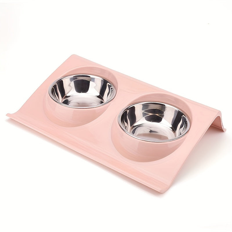 Stainless Steel Double Pet Bowl for Dogs and Cats - Non-Slip Base, Easy to Clean, Perfect for Food and Water