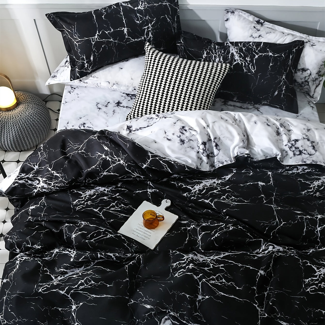 2pcs/3pcs Luxurious Brushed Marble Pattern Duvet Cover Set - Soft, Hypoallergenic, and Breathable Bedding with 1pc Duvet Cover and 1pc/2pcs Pillow Cases - Black Marble Quilt Cover with Elegant Design