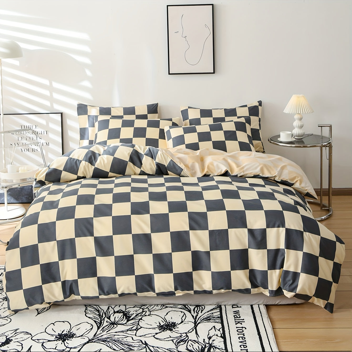 3pcs Checkered Duvet Cover Set, Bedding Set For Bedroom, Guest Room (1*Duvet Cover + 2*Pillowcases, Without Core)