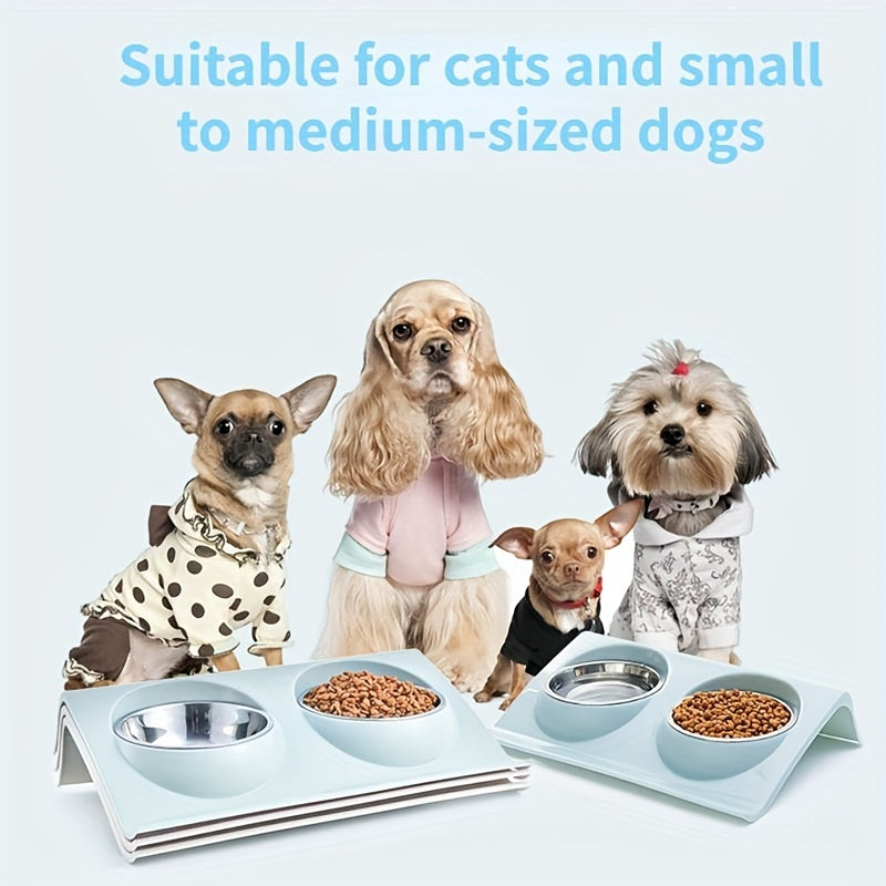 Stainless Steel Double Pet Bowl for Dogs and Cats - Non-Slip Base, Easy to Clean, Perfect for Food and Water