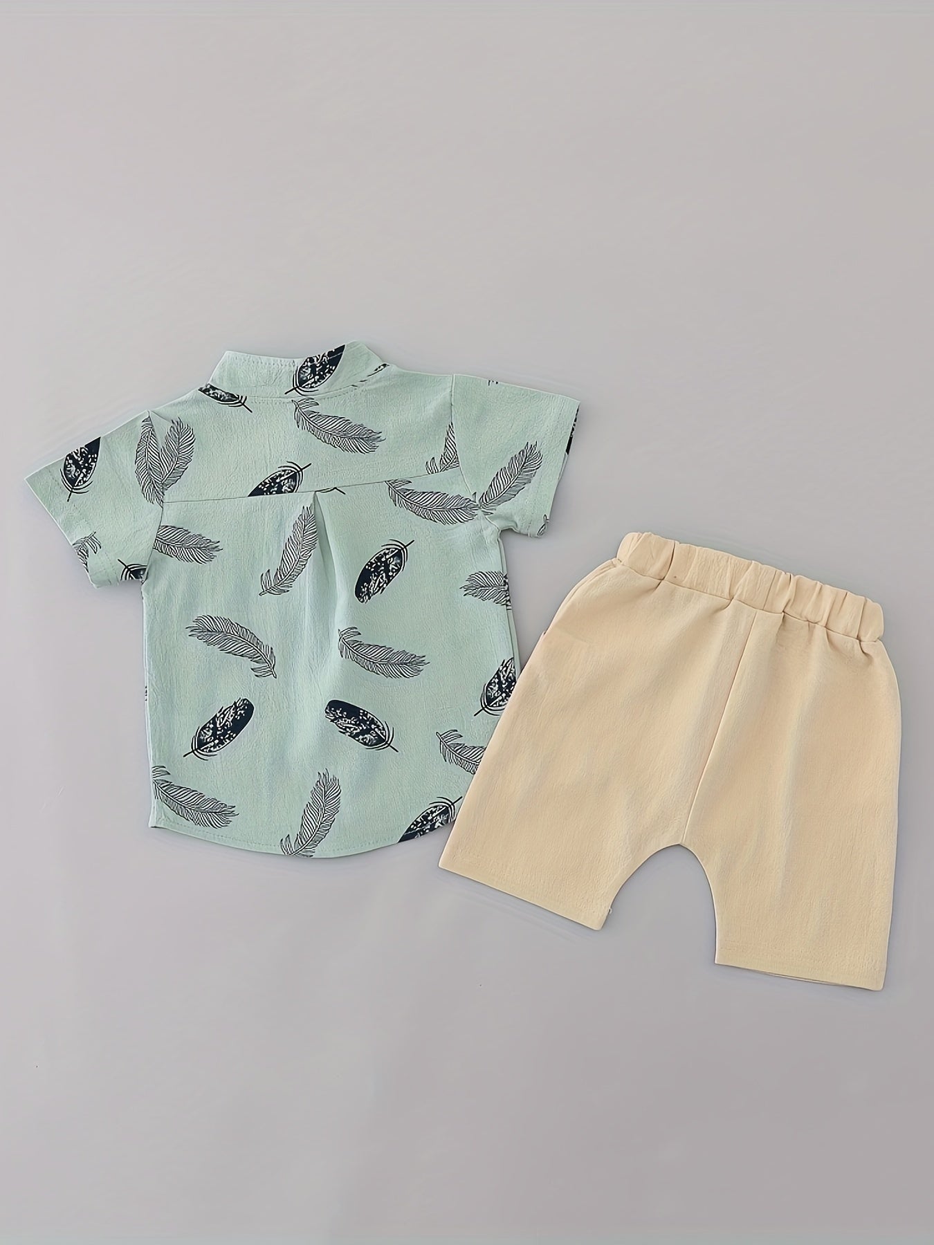2pcs Baby Boys Casual Feather Pattern Short Sleeve Shirt & Shorts Set Clothes Outdoor Set