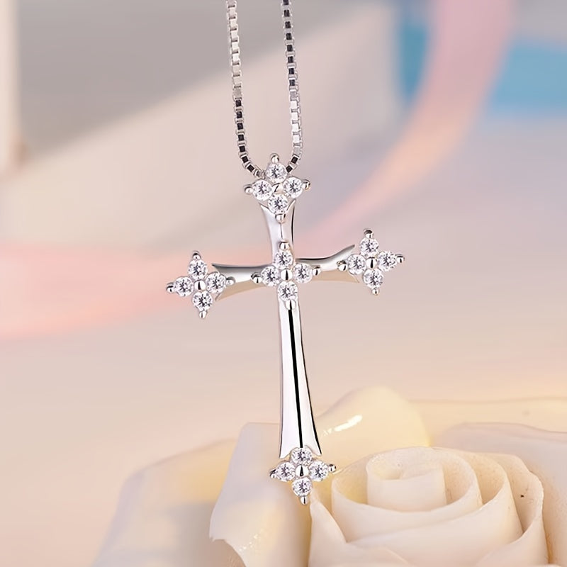 Charm Inlaid White zirconia Cross Pendant Necklace For Women's Party Birthday Fashion Jewelry