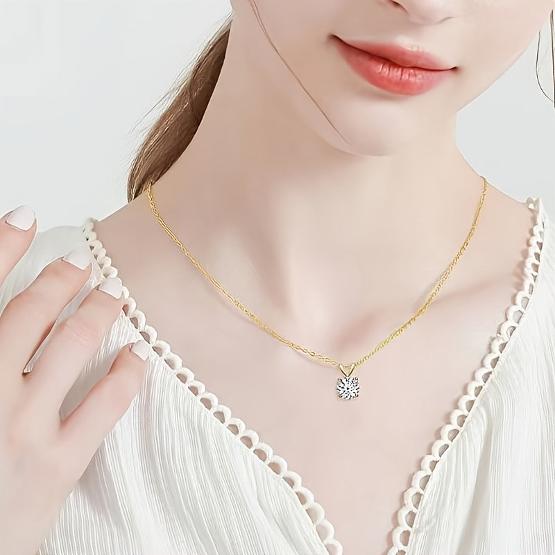 Moissanite 925 Sterling Silver 1-2CT Classic 4 Claw Pendant Necklace Luxury Wedding Engagement For Women  Gift