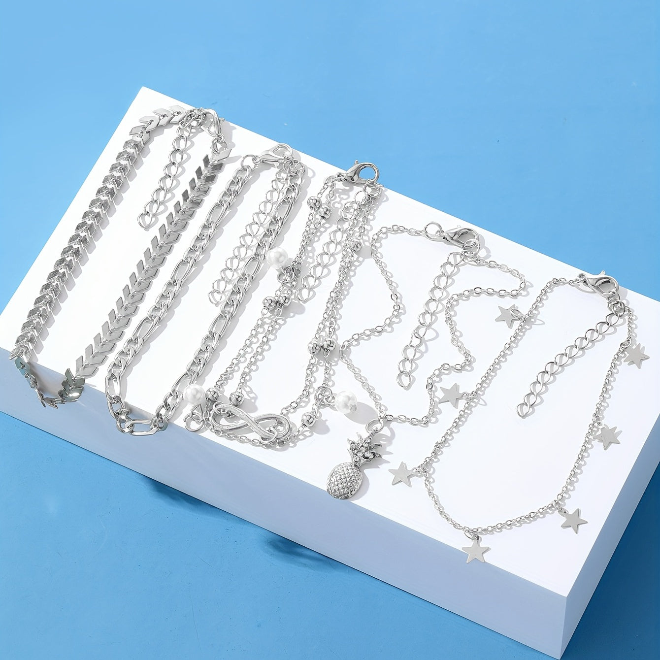 Vintage Golden Pineapple Faux Pearl Charm Anklet 5pcs/Set