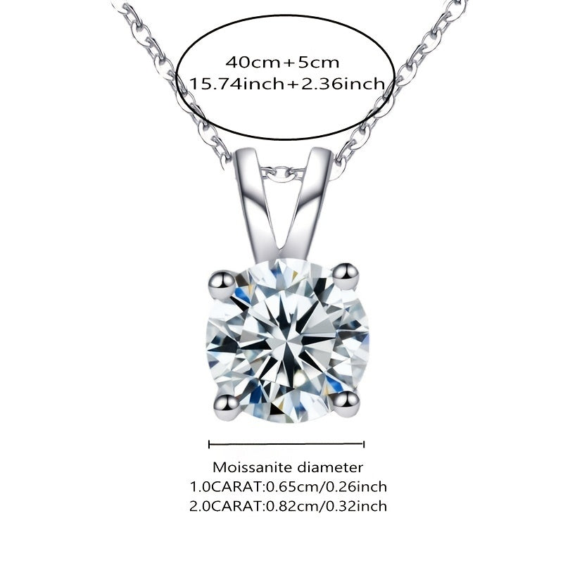 Moissanite 925 Sterling Silver 1-2CT Classic 4 Claw Pendant Necklace Luxury Wedding Engagement For Women  Gift