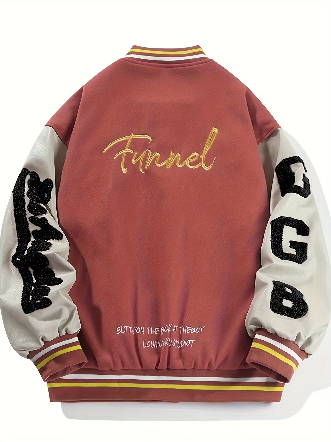 Men's Fleece College Varsity Jacket, Baseball Vintage Jacket, Casual Streetwear Coats Plus Size