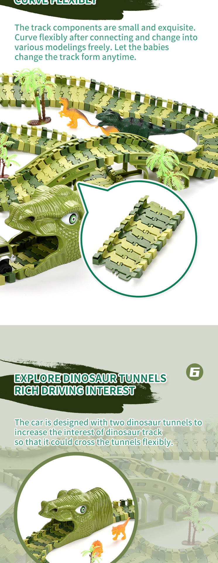 Dinosaur Toys Race Car Track, Create A Dinosaur World Road Race, Flexible Dinosaur Track Toys Set 120/240pcs Christmas Birthday Gifts For Boys Girls Kids Christmas Halloween Thanksgiving Gift Carnival